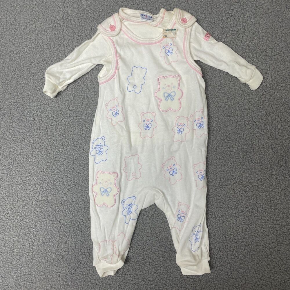 Vintage 1990’s 9 mo Month Absorba‎ 2 Piece Baby Outfit bear Print overalls
